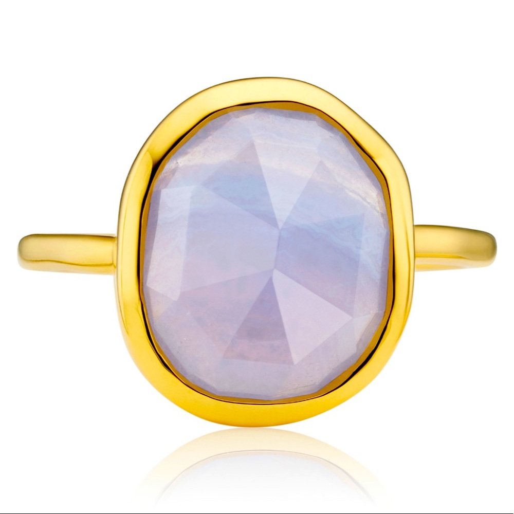Beautiful blue lace agate medium Siren stacking ring by Monica Vinader.